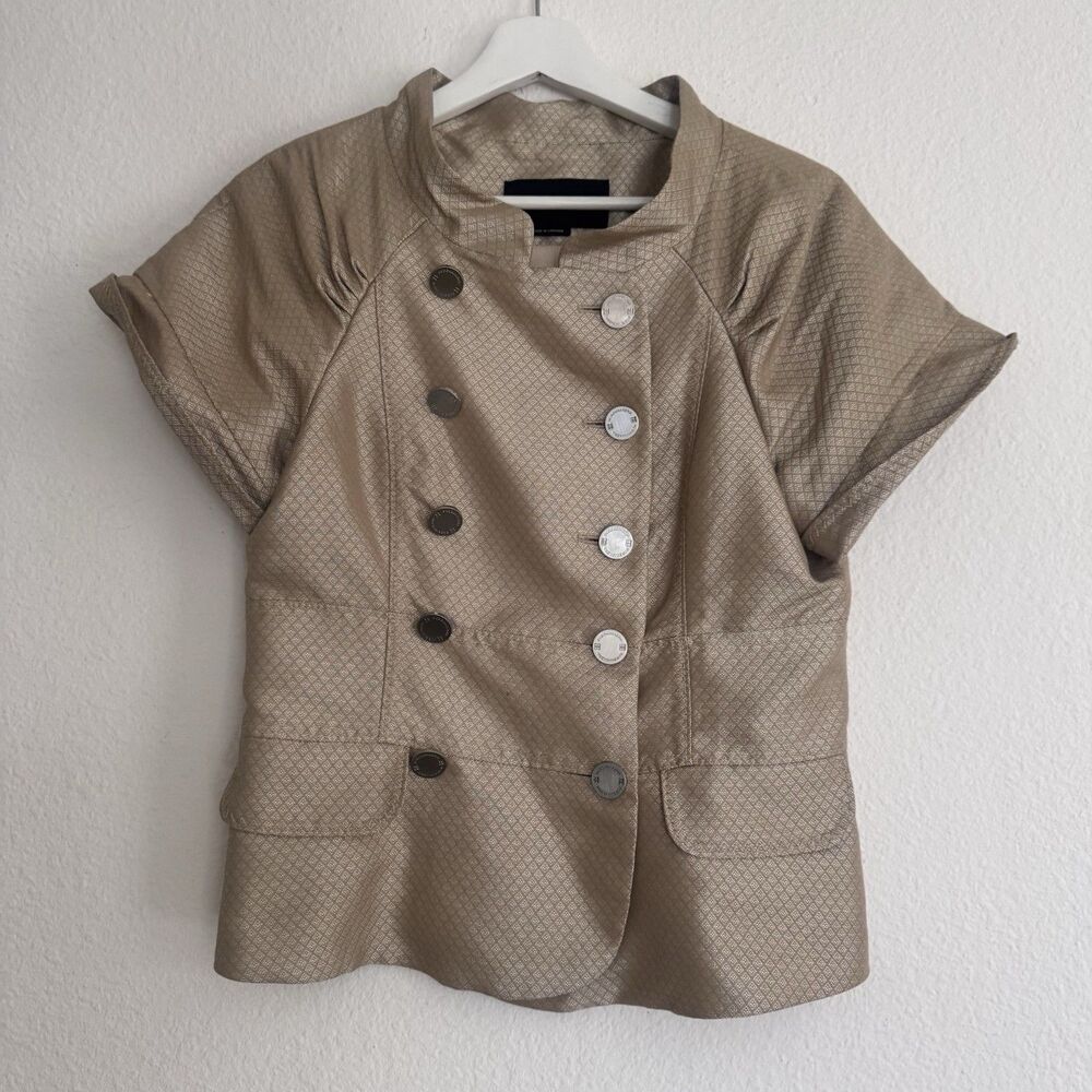 BCBGMAXAZRIA Womens Gold Woven Suiting Double Breasted Jacket Fits Sz S/M - Picture 9 of 16